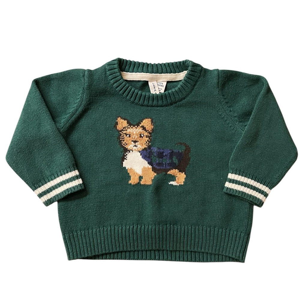 Janie and Jack Green Sweater with Corgi Motif Size 3-6 Months - Picture 3 of 6